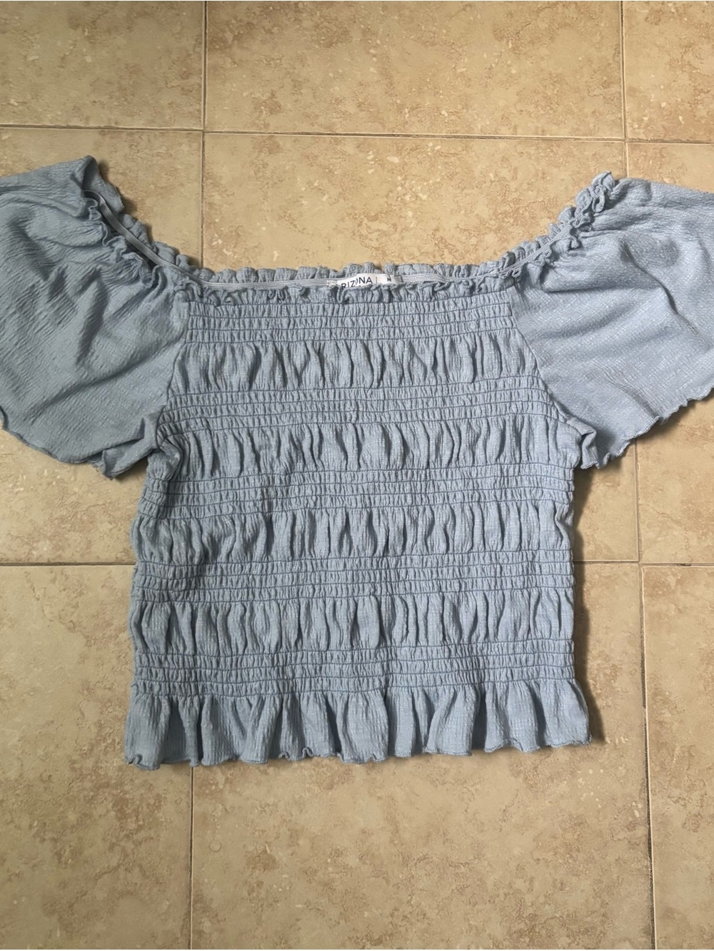 Arizona Jean Company Light Blue Off-Shoulder Smocked Top